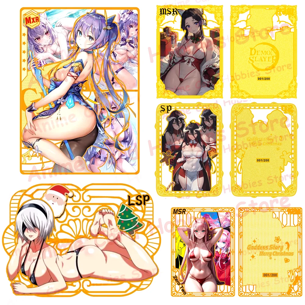 New Goddess Story MSR LSP Waifu Metal Card Tifa Lockhart Yor Gorger Makima Rem Power Anime Girl Bikini Metal Card Kids Toy Gift