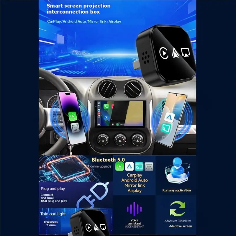 A98M AI Box 4In1 Wireless Carplay Adapter USB Dongle Airplay/Mirror Link/Android Auto/Carplay For Car Intelligent Systems