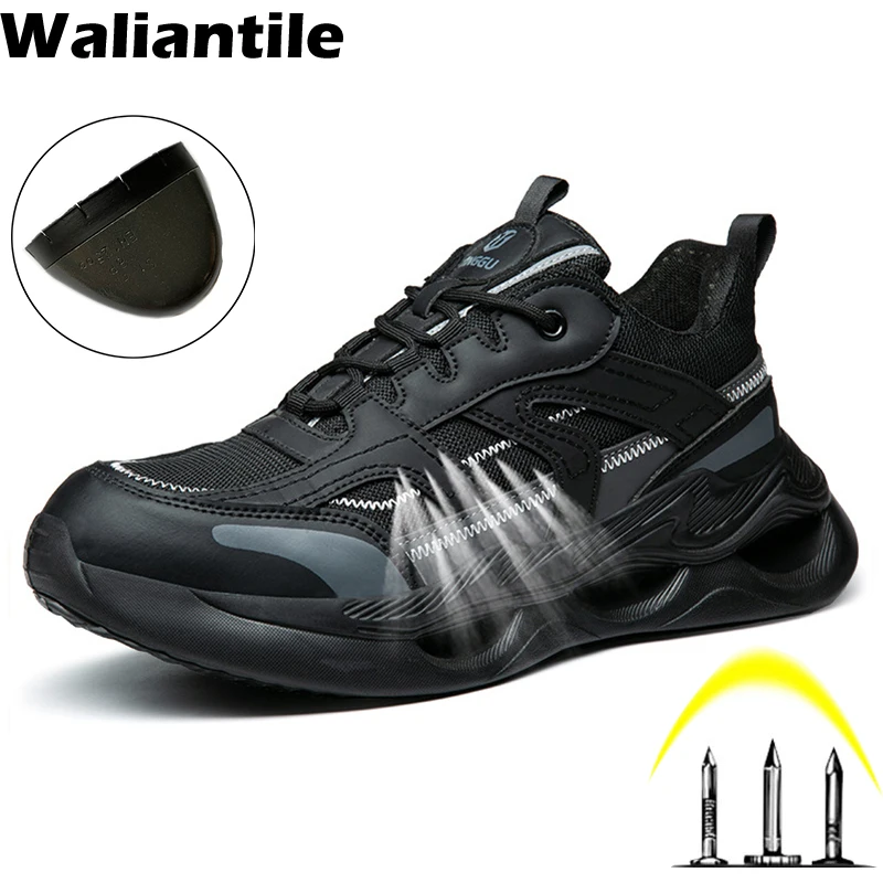 

Waliantile Breathable Men Safety Shoes Puncture Proof Anti-smashing Industrial Work Shoes Indestructible Safety Sneakers Male