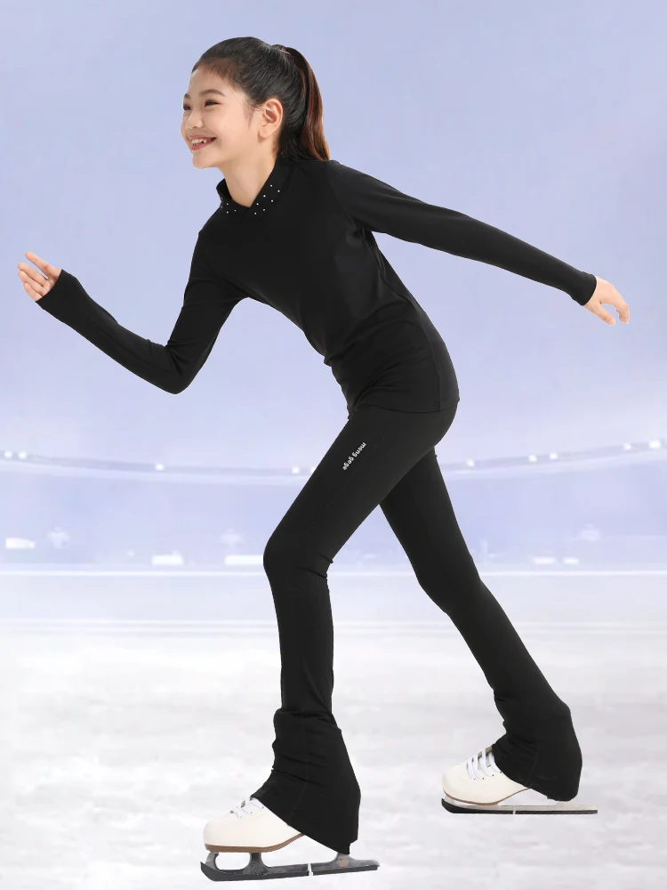 skating clothing bottoming shirt hot diamond top high elastic outwear pants 2024 new style pattern skating training clothing