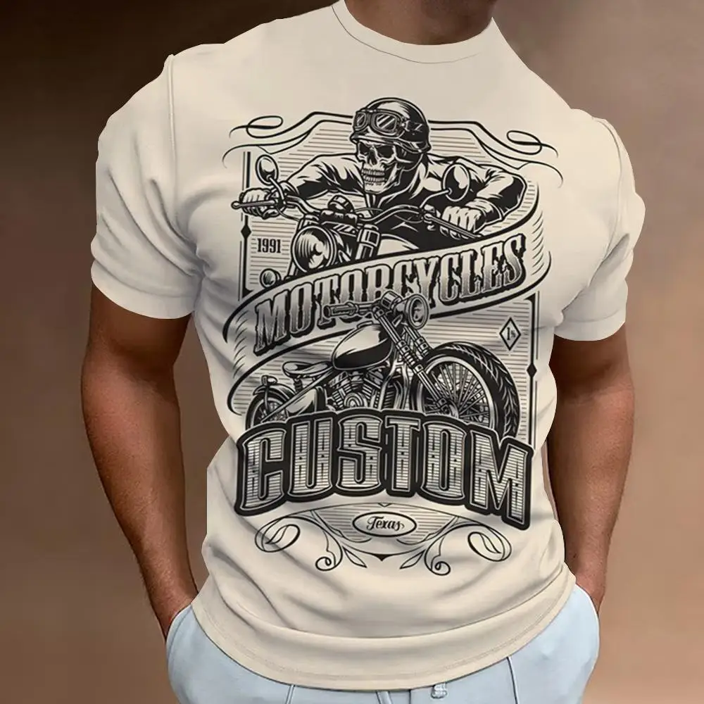 3d Motorcycle Print T-Shirt Men Summer Casual Men's T-Shirt Fashion Male Clothing Retro Loose Oversized T-Shirts For Mens Tops