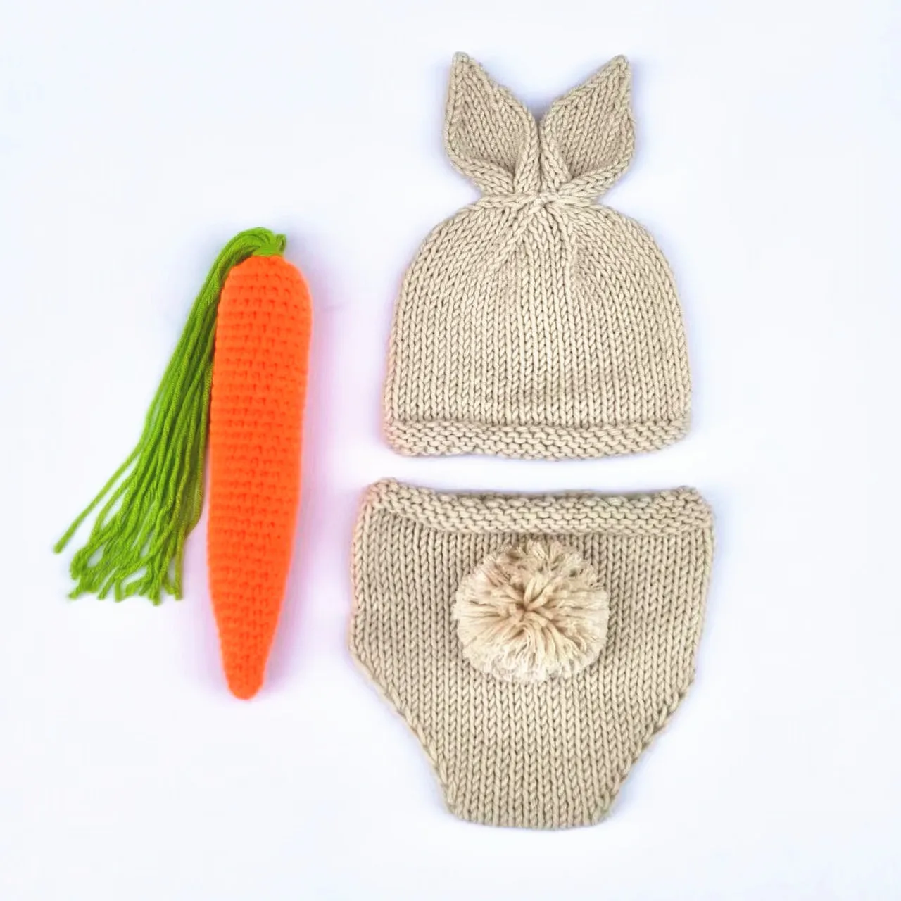 Newborn Baby Photography Props for Boys Girls Rabbit Style Shooting Clothe Knit Pant Hat Radish Costume Baby Photoshoot Romper