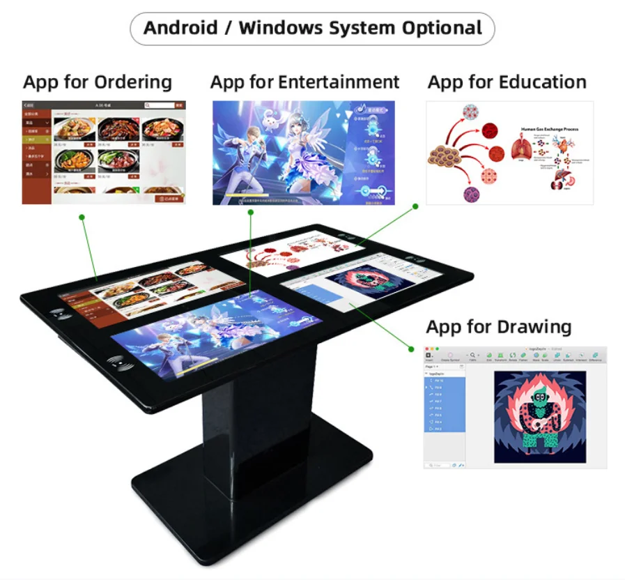 43-65 Zoll Android Windows System Smart Couchtisch Interactive Touch Game Table Restaurant