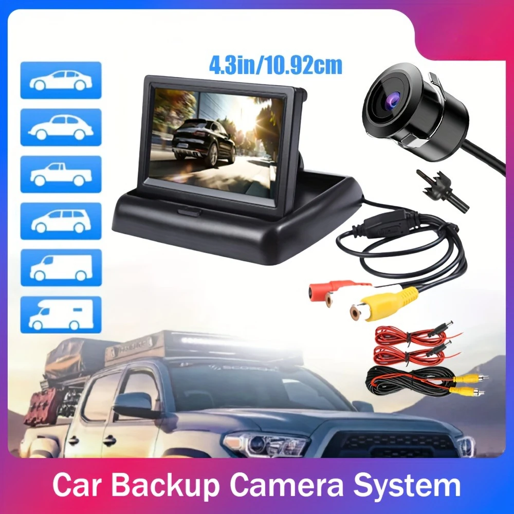Foldable Display with 4.3-inch Monitor Wired Backup Camera System with Perforated Car Rearview Camera - Easy installation