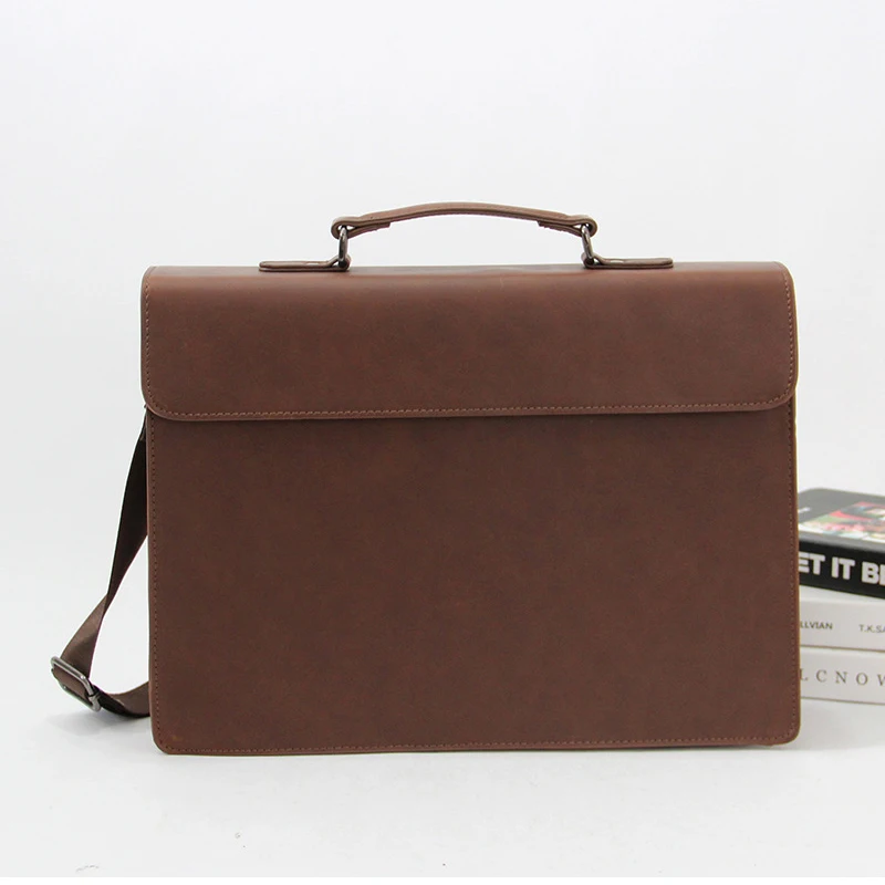 Vintage PU Leather Briefcase Men'S Executive Office Shoulder Portfolio Large Capacity Business Side Bag For Documents Messenger