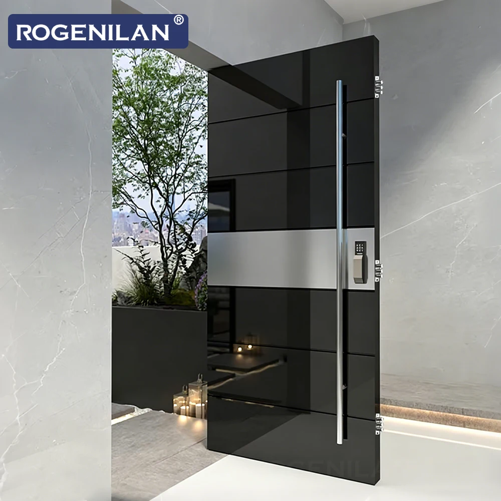 Customized outdoor hurricane proof mirror panel aluminum pivot safety door, with better bulk price