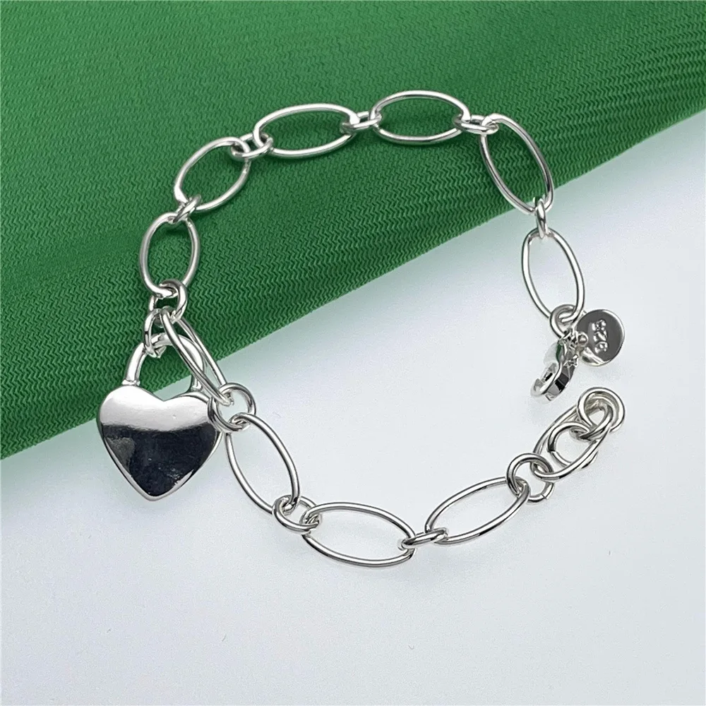 New Original 925 sterling Silver temperament Heart Lock Bracelets for Women fashion Jewelry Wedding Engagement party fine gifts