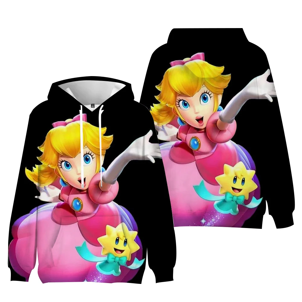 Children's clothing Super Mario hoodie, children's long sleeved loose fitting clothes, casual top, Japanese Peach Princess 3D pr