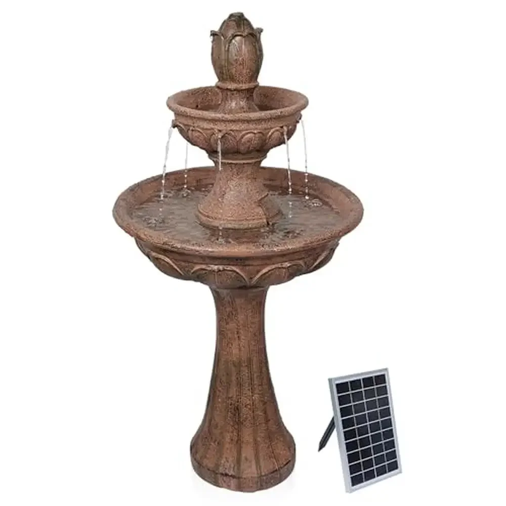 

Solar-Powered 2-Tier Cement Pedestal Fountain Tranquil Garden Oasis Feature Eco-Friendly Tulip Design Weatherproof Construction