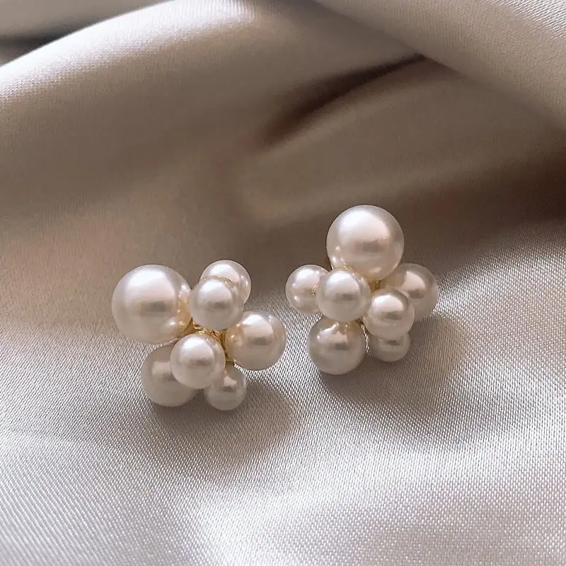Imitação de pérola flor balão em forma de brinco para mulheres estilo coreano simples geometria jóias brincos presente da menina