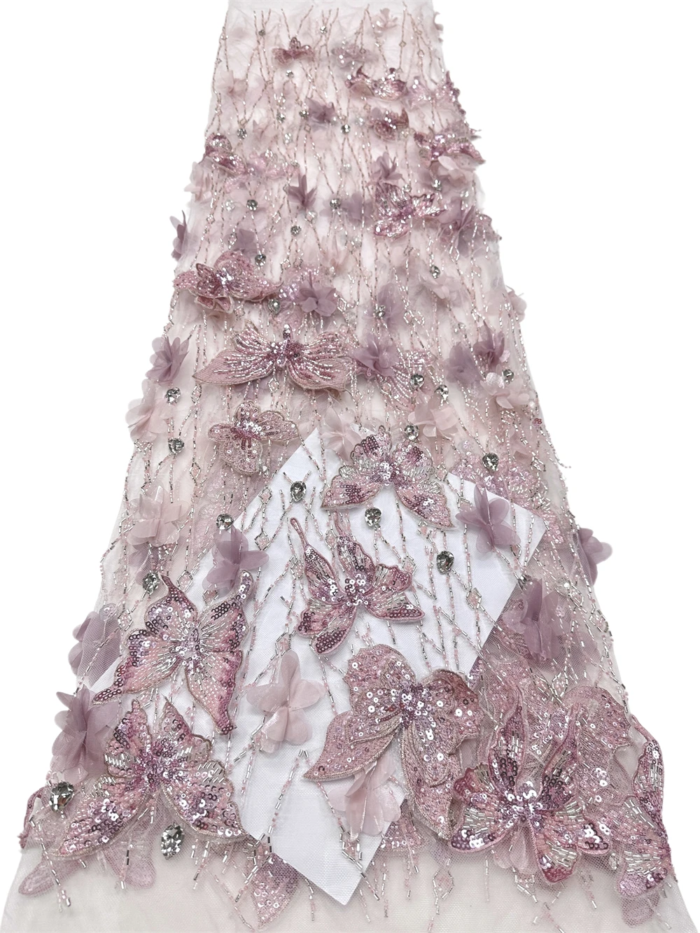 High Quality 3D FlowerNew Sequins African Mesh Lace Fabric Tulle Nigeria Wedding Beads Stones Lace Women Dresses Material Sewing