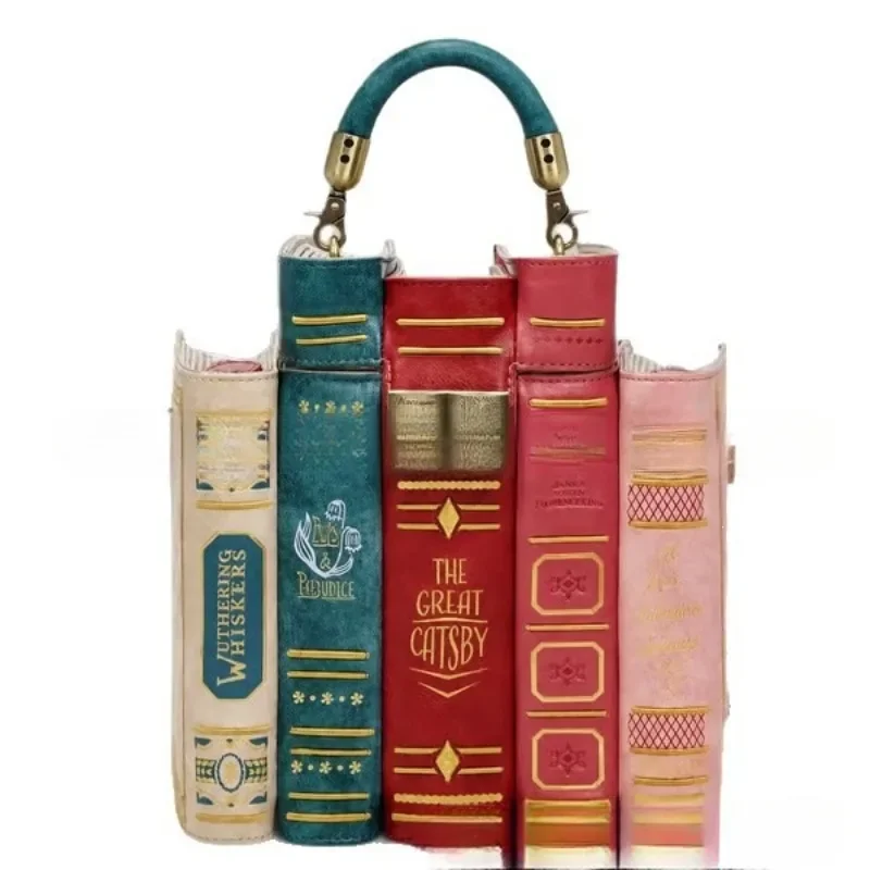 Novelty Book Shaped Backpack Crossbody Shoulder Bag Purse Stacked Book Vintage Retro Book Lovers Gift Women Girls Halloween
