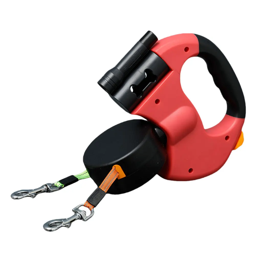 

Двуглавый поводок для собак, поводок для выгула собаки, поворотный на 360 градусов выдвижной поводок со светодиодной подсветкой для маленьких и средних собак