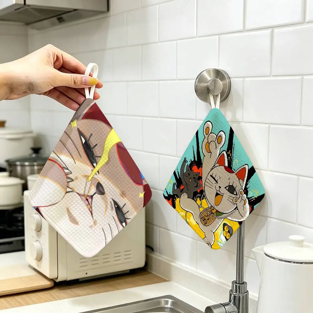 ANIME D-Dandadan T-turbo Baba  Hanging Style Hand Wiping Towel Polyester Cotton Anti-fade For Indoor Kitchen Living Room