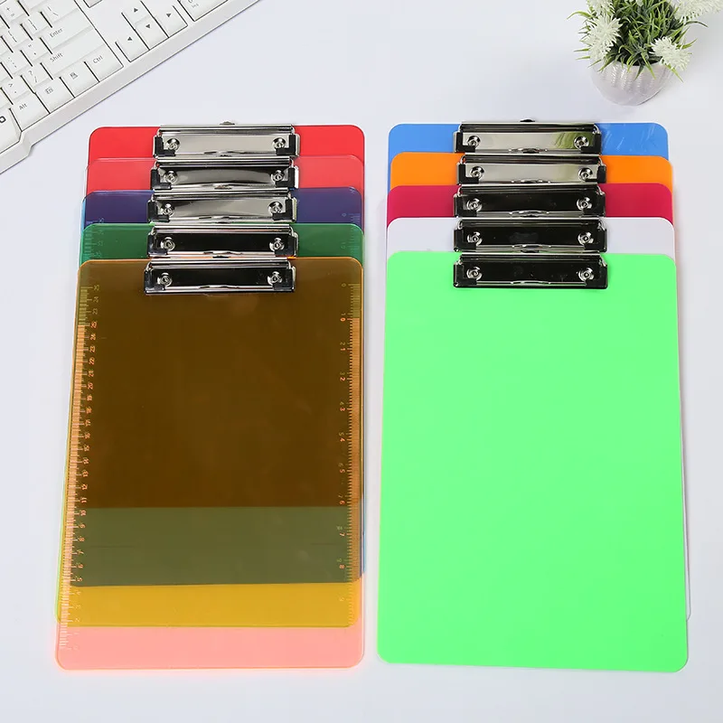 A4 Clear Colored Plastic Scale Clipboard Student Writing Board Artist Paint Pad Copying Plate Office School Folder Clip Mat Gift