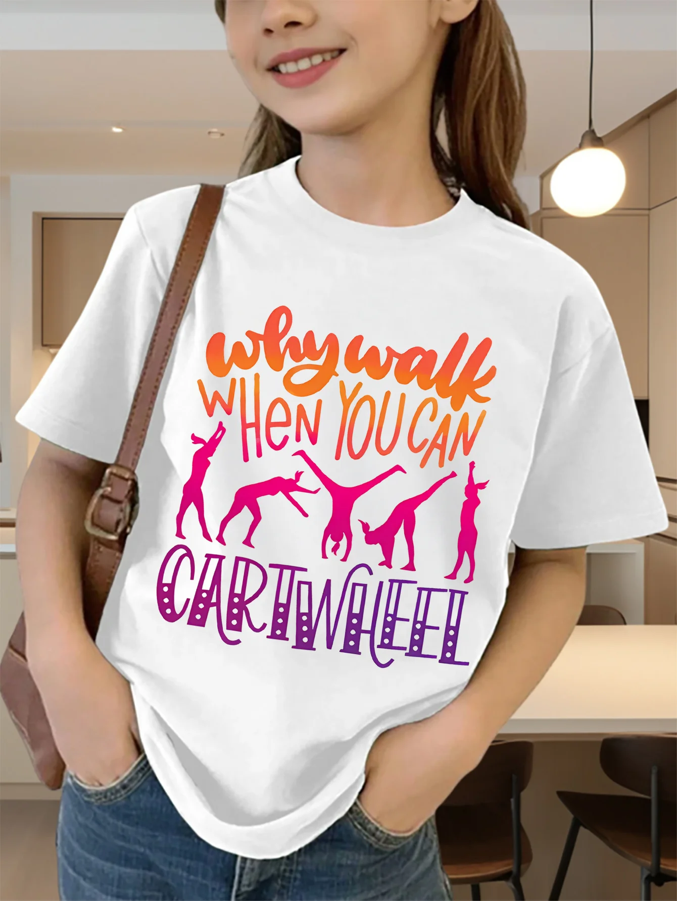 Cute Cartwheel Gymnastics Letter Print Graphic Kids Tee Boys Girls Family Matching Cotton Crew Neck Short Sleeve Soft Summer Tee