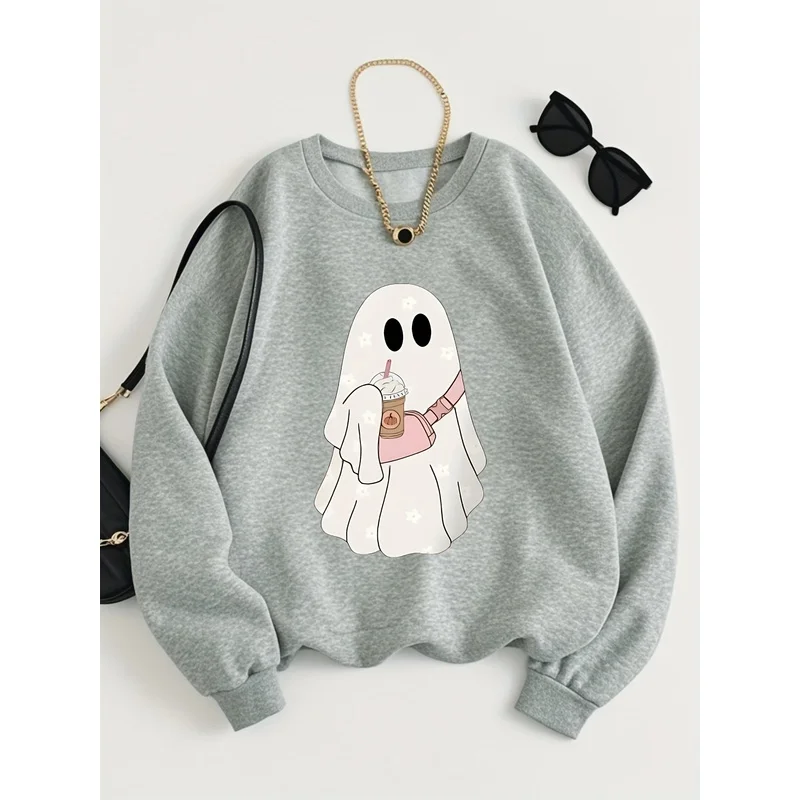 Super cute ghost coffeeTShirt，horror hoodie，Halloween top，Charming GhostTShirt，Little Ghost Coffee Hoodie