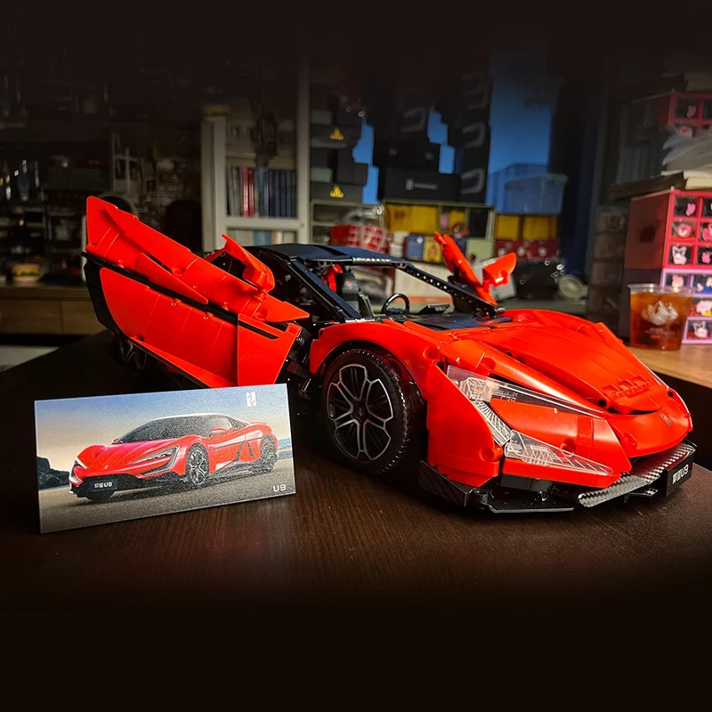 U9 Supersportwagen Technischer Baukasten 1:8 Maßstab Elektrischer Hypercar Konstruktions-Bausteine Modell DIY Montage-Spielzeug für Erwachsene – Detail 7