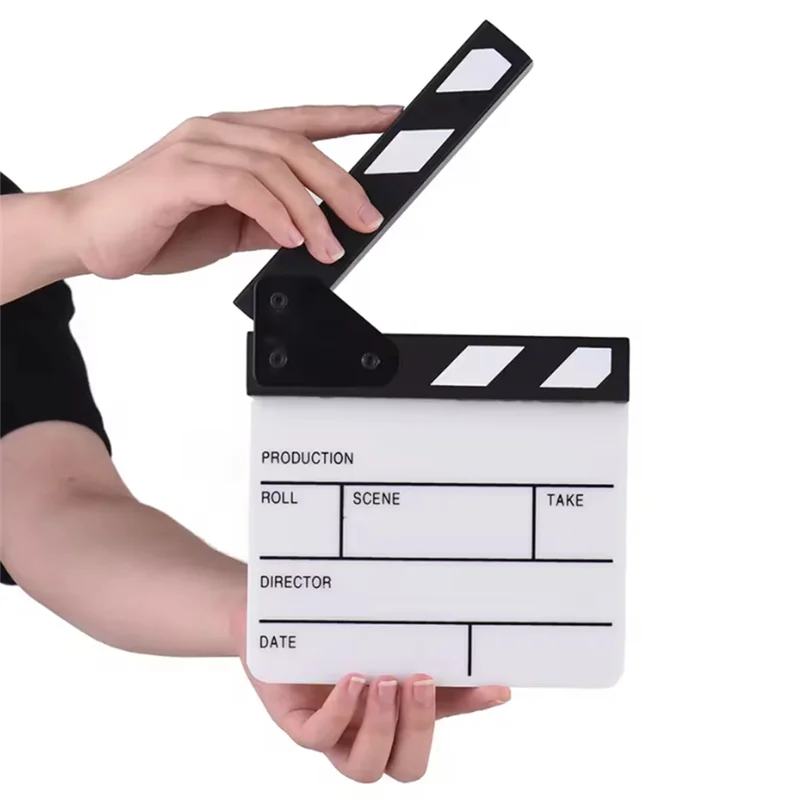 

B50B-New Compact Size Clapboard Clapper Board Dry Erase TV Movie Film Cut Action Scene Clapper Board Black & White Stick
