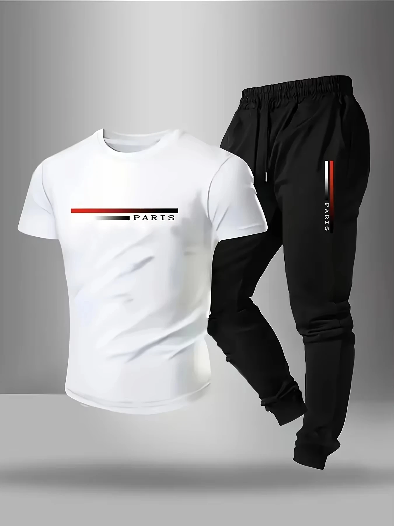 

Мужской летний комплект 2026: базовая футболка с коротким рукавом и спортивные брюки для активного отдыха, с принтом-надписью, круглый вырез горловины