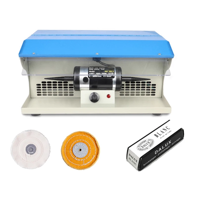 Compact Desktop Variable-Speed Polishing Machine Dual-Head Polishing Wheel Machine with Dust Collection for Gold, Silver