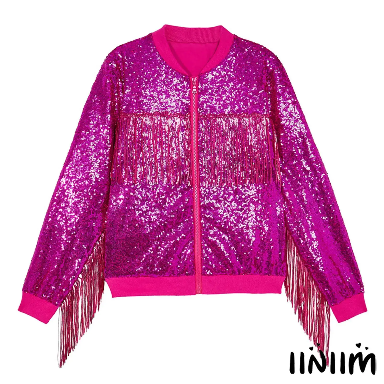 

Girls Boys Shiny Sequin Tassel Jacket Fringe Coat Outerwear for Jazz Street Dance Costume Disco Party Theme Stage Performance