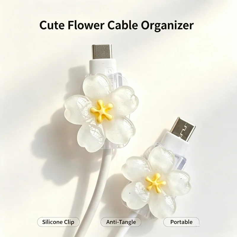 2Pcs Luxury Flowers Soft Silicone Charger Cable Winder Cord Case Clip for Apple iPhone Data Fast Charging Cable Protector Sleeve