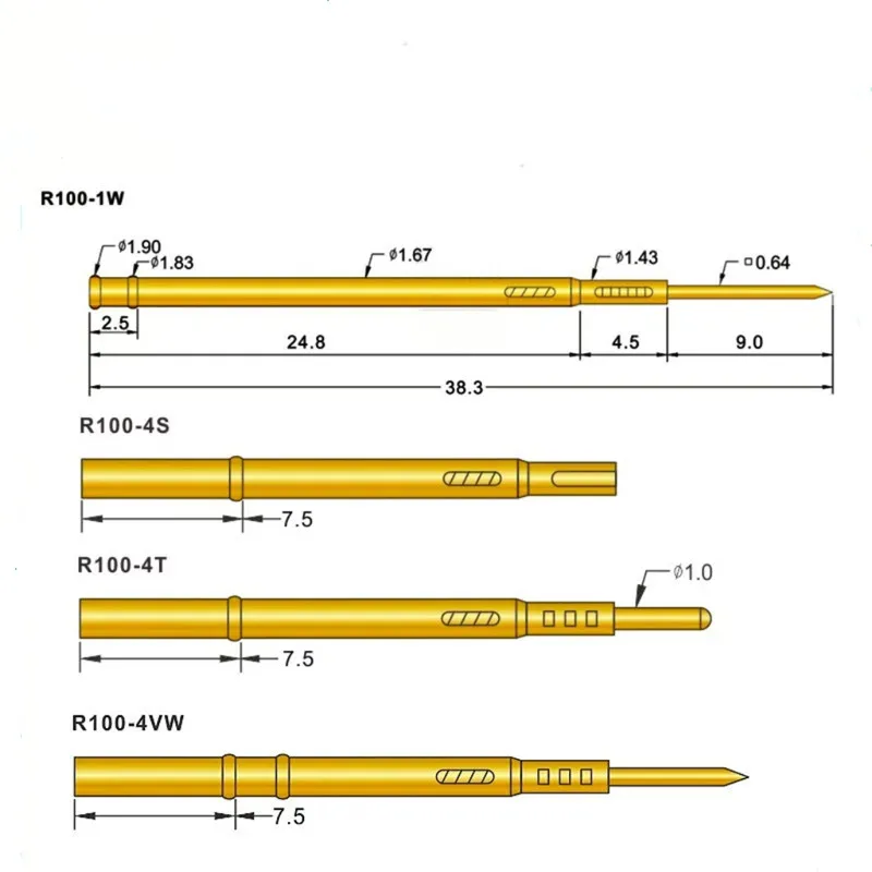 

20PCS Test Probe Tube R100-1W 2W 3W 4W 5W 1S 2S 3S 4S 4T Outer Diameter 1.67mmWire Wound Needle Sleeve Probe Needle Seat