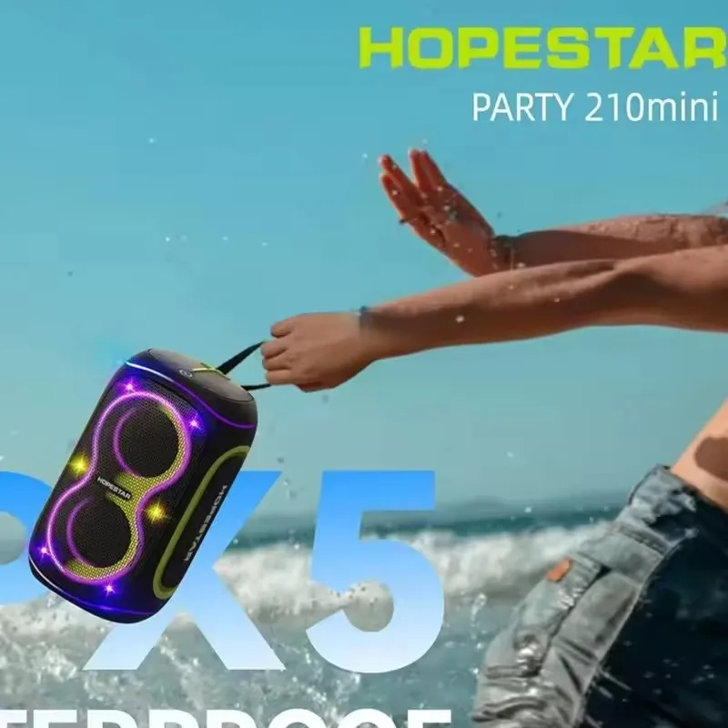 HOPESTAR Party 210 عمود صغير خارجي مقاوم للماء مضخم صوت لاسلكي سمّاعات بلوتوث مصباح ليد محمول TWS صندوق بوم عميق باس