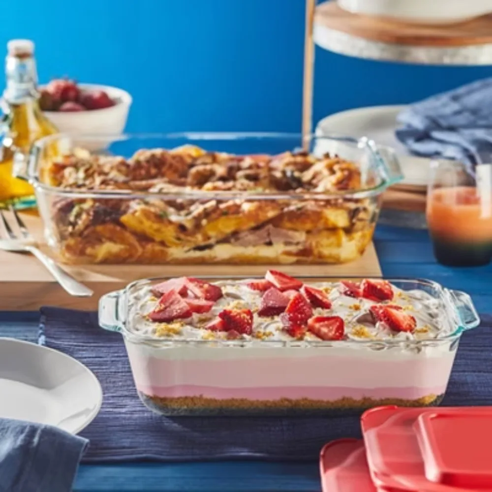 

Clear Glass Bakeware Set 4-Pc With Lids, Oven & Dishwasher Safe Baking Dishes, For Meal Prep & Family Cooking