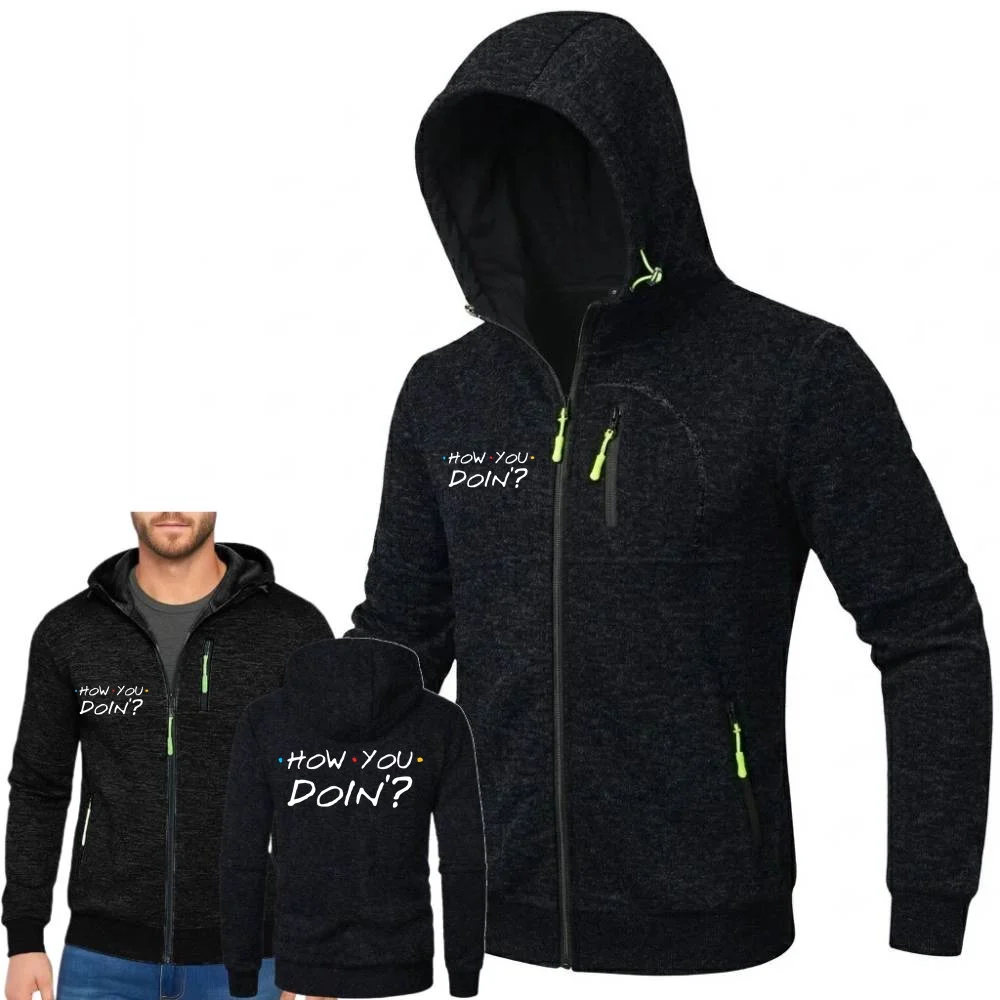Fashion HOW YOU DOIN Men's Hooded Outwear Outdoor Windproof Hiking Expedition Tracksuit Coat Warm Fleece Hoodies Sweatshirt