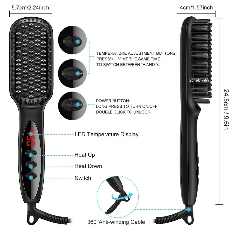 Hair Straightener for Women Hot Comb Anti-Scalding Hair Brush Ceramic Heating Lcd Display Dual Voltage Silent Hair Straightener