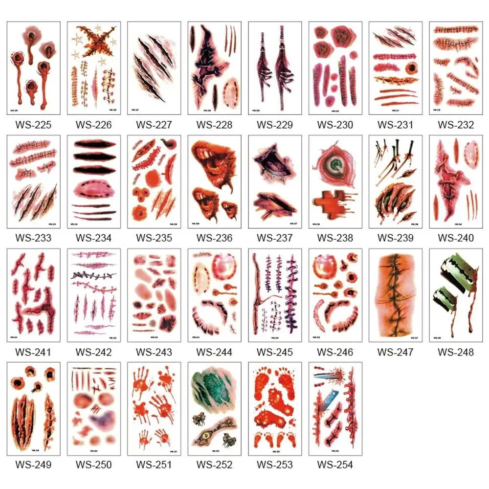 

Disposable Unisex Body Art Face Party Skin Decoration Temporary Tattoos Halloween Tattoo Stickers Horror Scar Fake Tattoo