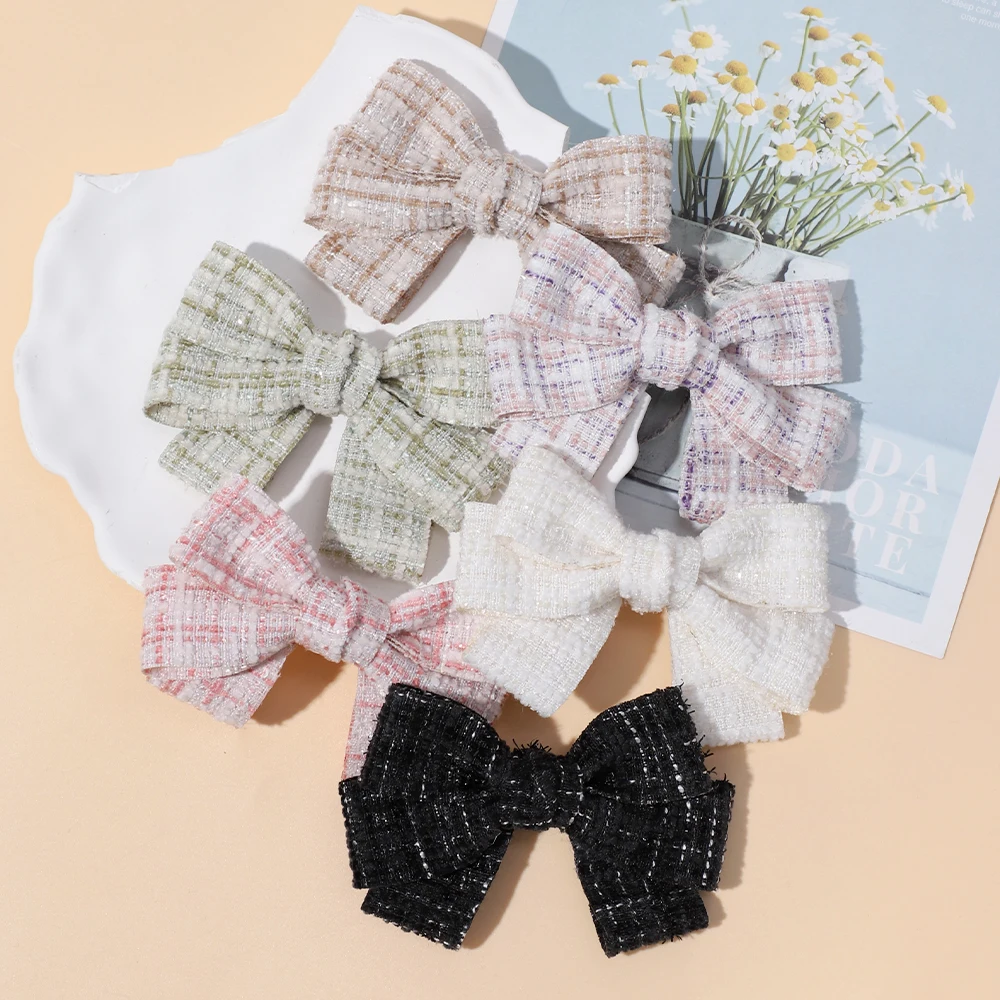 Cute Bow Hair Clips for Girls Retro Plaid Hair Bows Hairpins Children Handmade Boutique Hairgrips Kids Hair Accessories