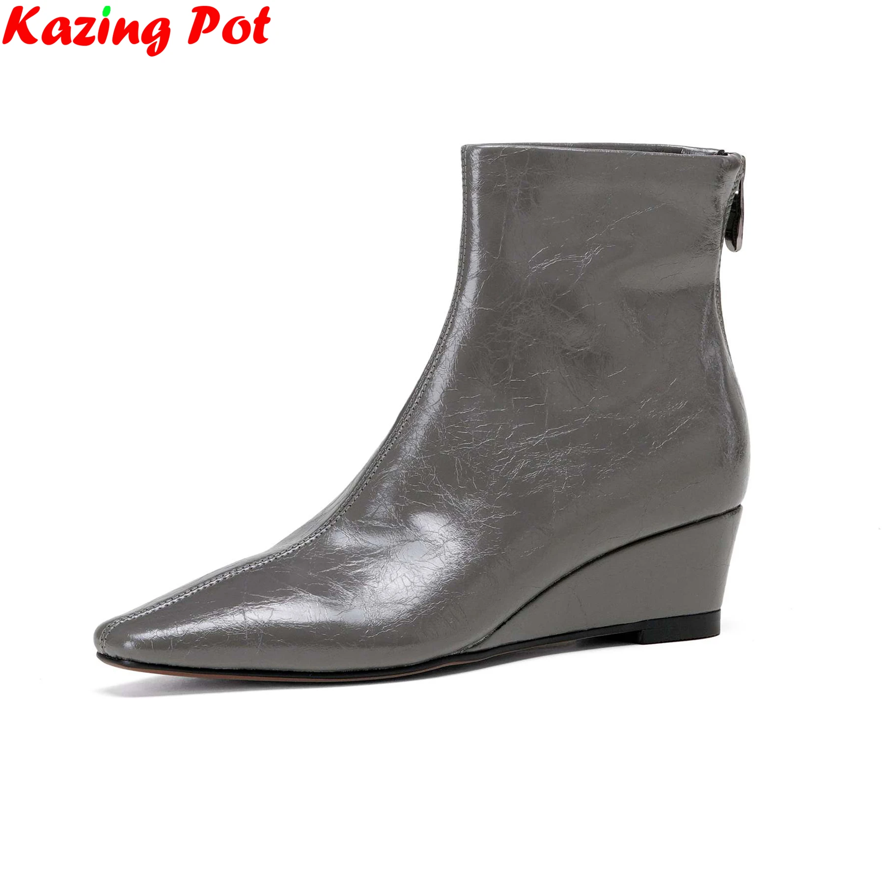 Krazing Pot Split Leather Square Toe Wedges High Heels Zipper Chelsea Boots Winter Shoes Keep Warm Dating Ins Modern Ankle Boots