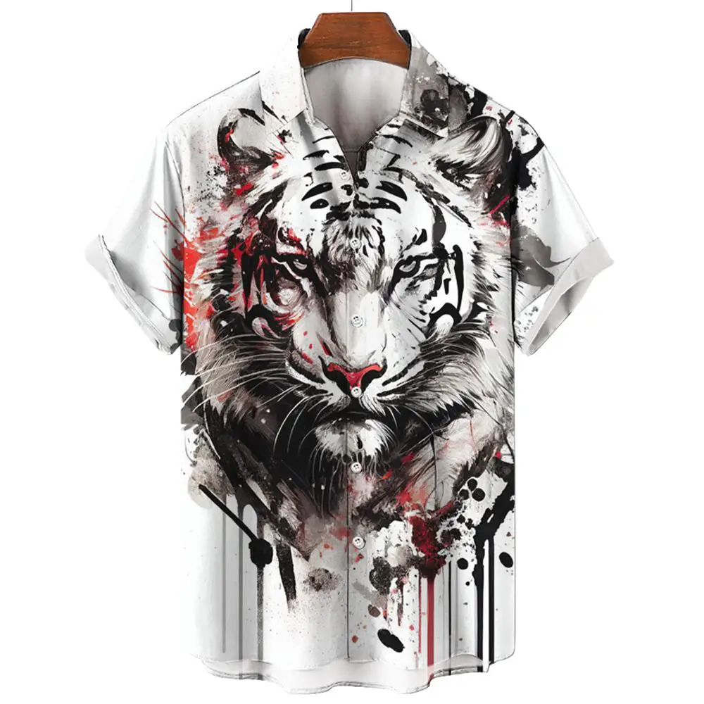 Simple Designed Shirts For Men Tiger Animal 3D Print Stylish Men Shirts Oversized Short Sleeve Summer Elegant Trendy Men's Cloth