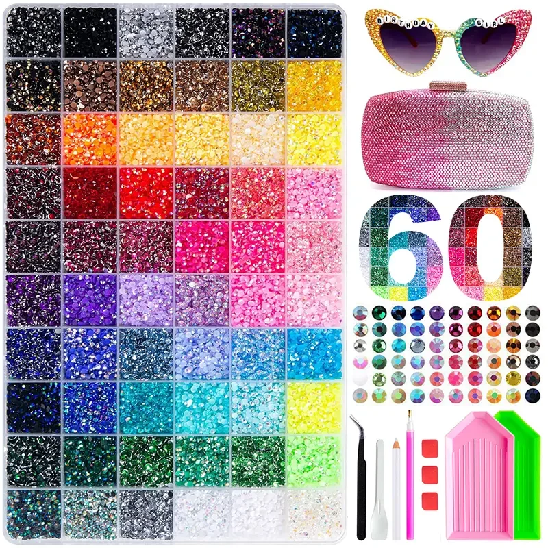 40000+Pcs 40/60 Colors Jelly Rhinestones Bedazzler  Kit, 3mm Multicolor Resin Flatback Gems for Art Crafts, Books, Shoes, Nail Art, Decorative Nails, DIY Projects and Summer Bling Crafts