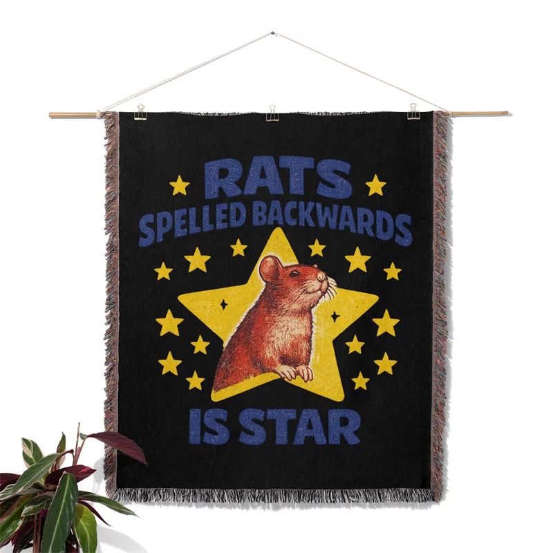 Gaslight Gatekeep Girlboss Rats Spelled Backwards is Star Funny Rat Quote Jacquard Fringed Woven Throw Blanket with Tassel