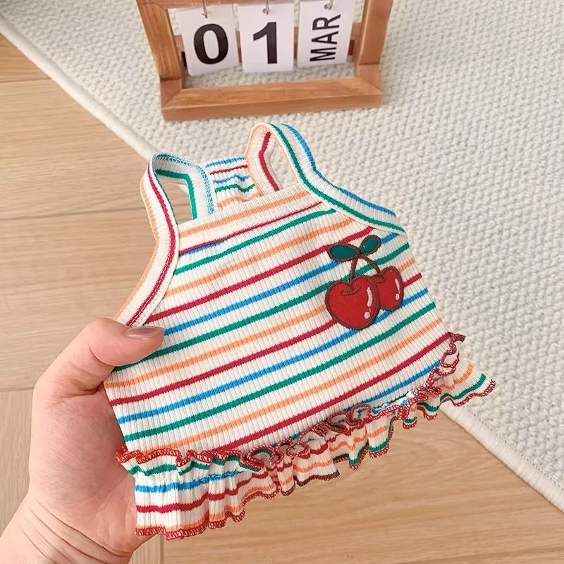 

Rainbow Striped Dog Clothes Pet Teddy Sling Bichon Frise Cute Vest Maltese Summer Anti-shedding T-Shirt