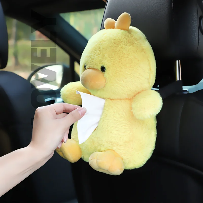 Car Tissue Boxes Plush Cute Cartoon Bear Duck Seat Back Hanging Drawer Cover Women\'s Car Creative Decorative Tissue Box