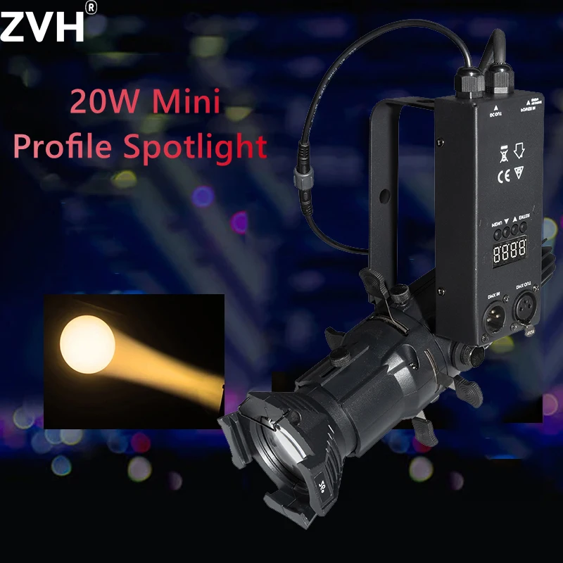 DMX Control 20W Mini Profile Spotlight Warm or Cool White Fixed Focus Ellipsoidal Stage Lighting for Exhibition Gallery Museum