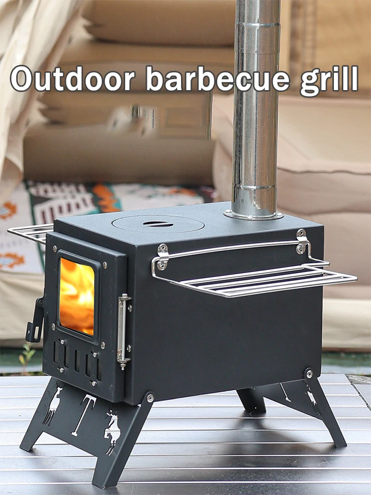 Outdoor Wood Stove Camping Ntegrated Stainless Steel Tabletop Stove Camping Tent Heating Folding Wood Stove Barbecue Cooking 