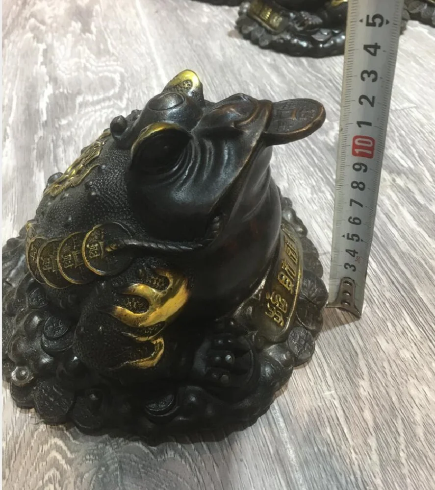 

12.5 CM Fortune Spirit Beast Three Legged Golden Toad Brings Wealth Into Treasure Auspicious Family Ornament Bronze Statue