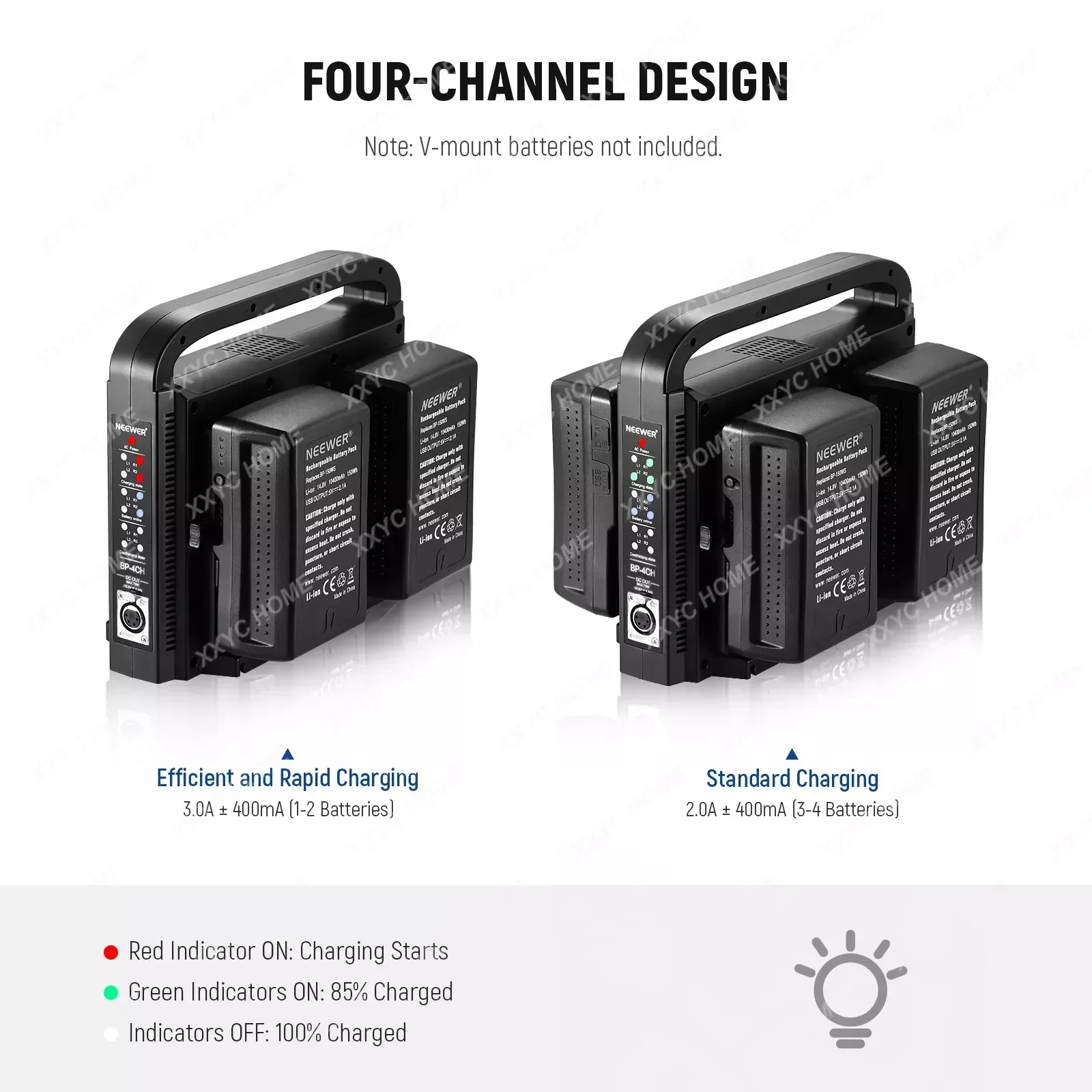 Circuit Protection System NEEWER BP-4CH 4-Channel V-Mount V-Lock Battery Charger With 16.5V DC XLR Power Supply Output,