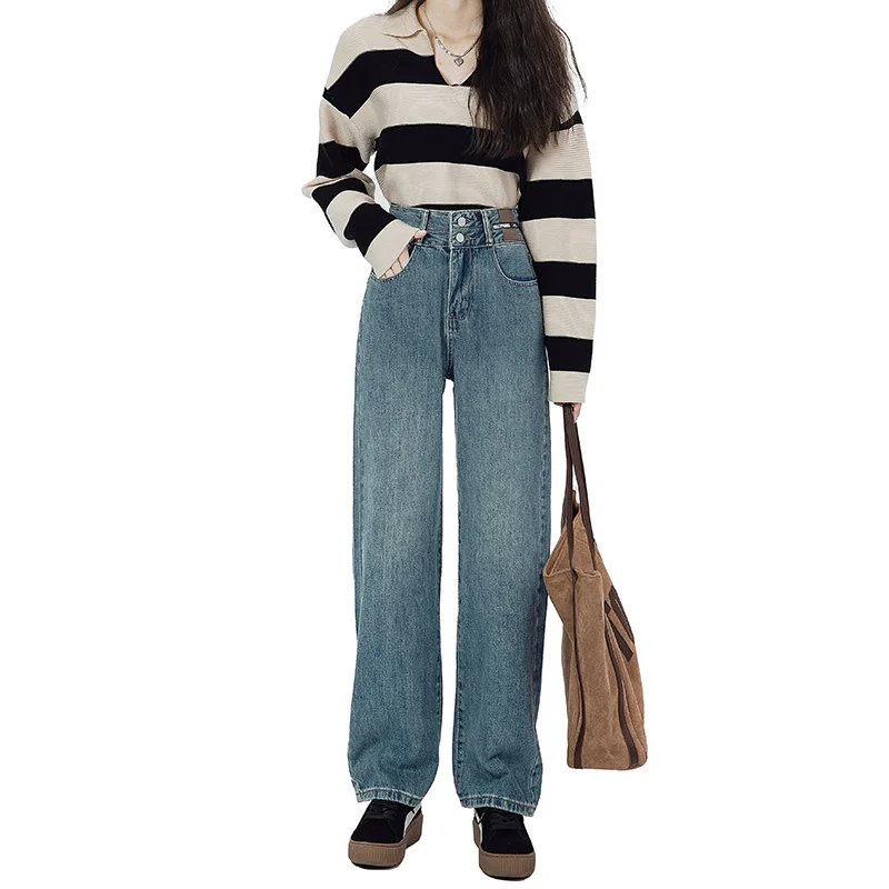 High Waist Skinny Jeans Women's Autumn And Winter American Design Sense Straight Tube Pants Loose Wide Leg Pants Fashion