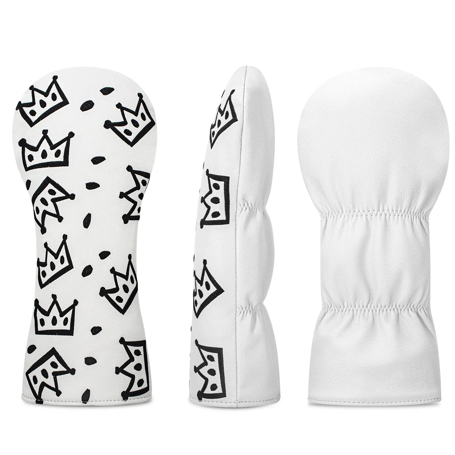Cheese Crown Golf Club Head Cover White Black Swiss Cheese Pattern PU Leather Protective Sleeve Drivers Woods Hybrids