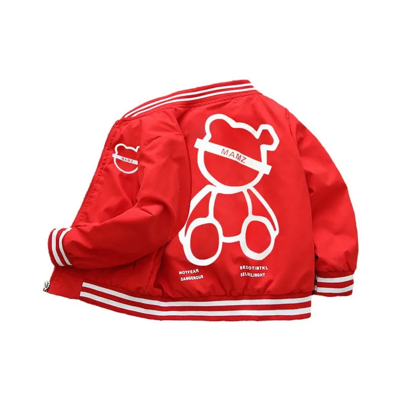 Girs Jacket Autumn Windbreaker Children Boys Cartoon Bear Outerwear Sports Casual Clothing Christmas Birthday Gift 2-12 Year Old