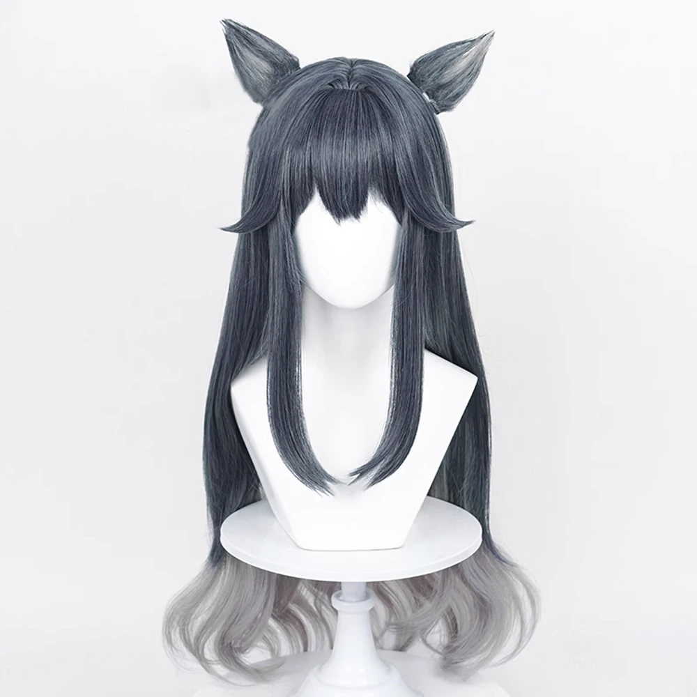 RANYU Texas The Omertosa Wigs Synthetic Long Wavy Blue Gray Gradient Arknights Game Anime Cosplay Hair Wig for Daily Party