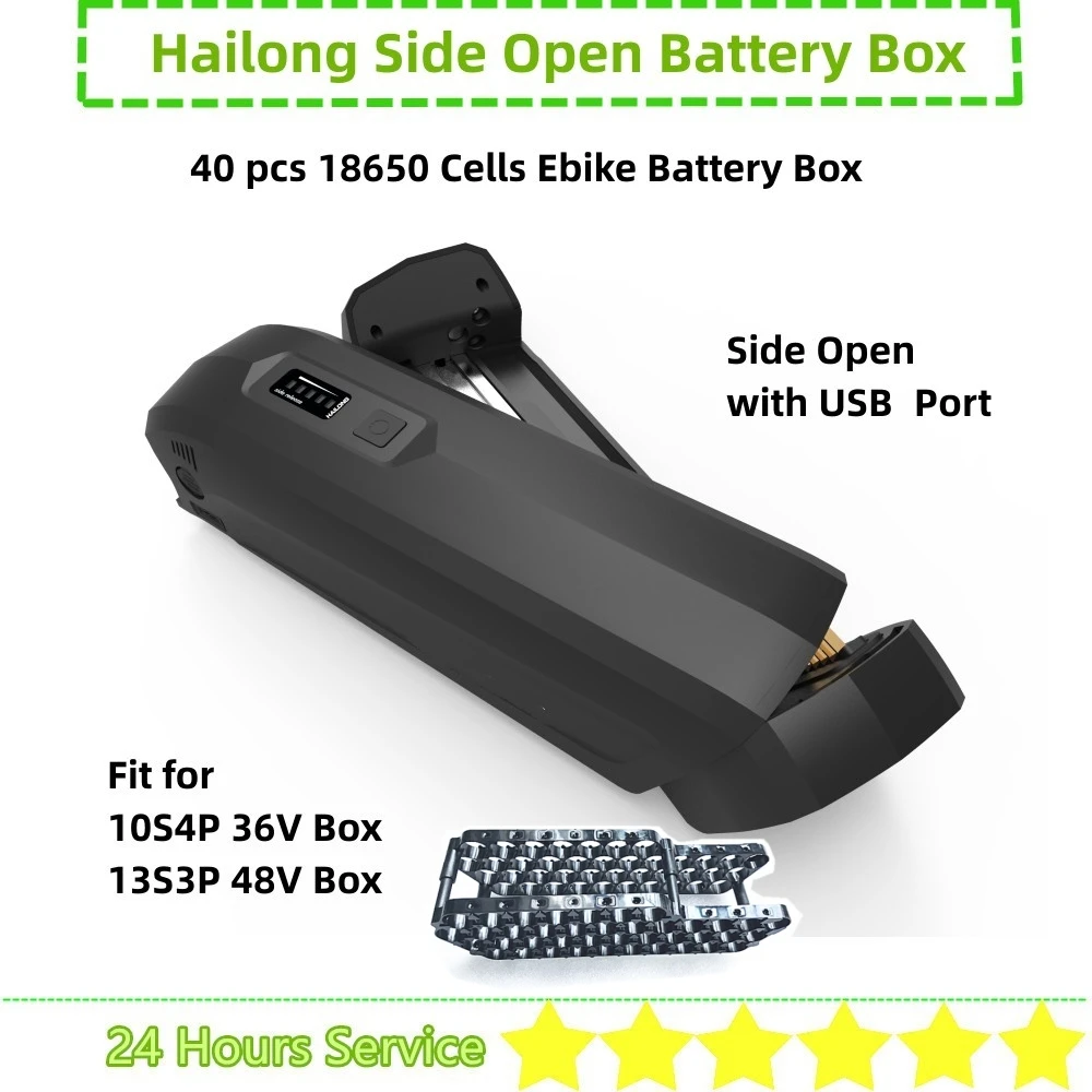 

39 40 pcs 18650 cells Battery Box Hailong2 Hailong 2 Side Open Release Ebike Battery Box 36V 48V Battery Case with Cells holder