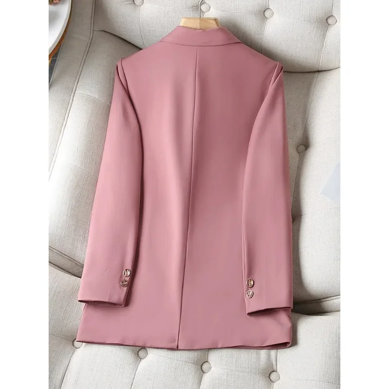 Blazer feminino casual de manga comprida, peito único, jaqueta solta para senhoras do escritório, roupa de trabalho, preto, rosa, cáqui